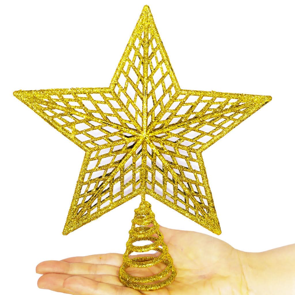 Estrela de Natal Ponteira Glitter Brilhante 20cm para Decoração de Árvore