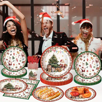 Kit de Talheres para Festa de Natal com 140 Peças - Pratos, Copos e Talheres Descartáveis 