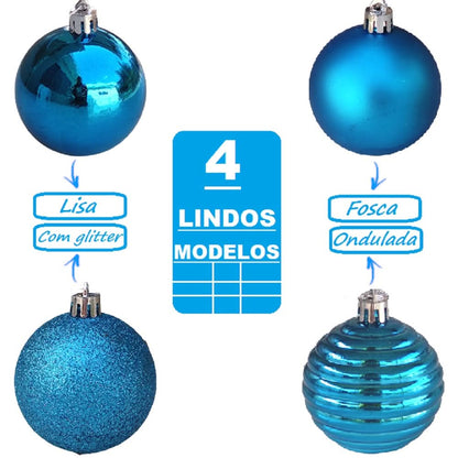 Kit 20 Bolas De Natal Azul Grande Decoração 6cm Brilho