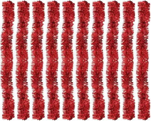 Kit 10 Festão Metalizado 7 Fitas 5cm X 2 Metros Decoração Natalina Enfeite Natal Festa (Vermelho)