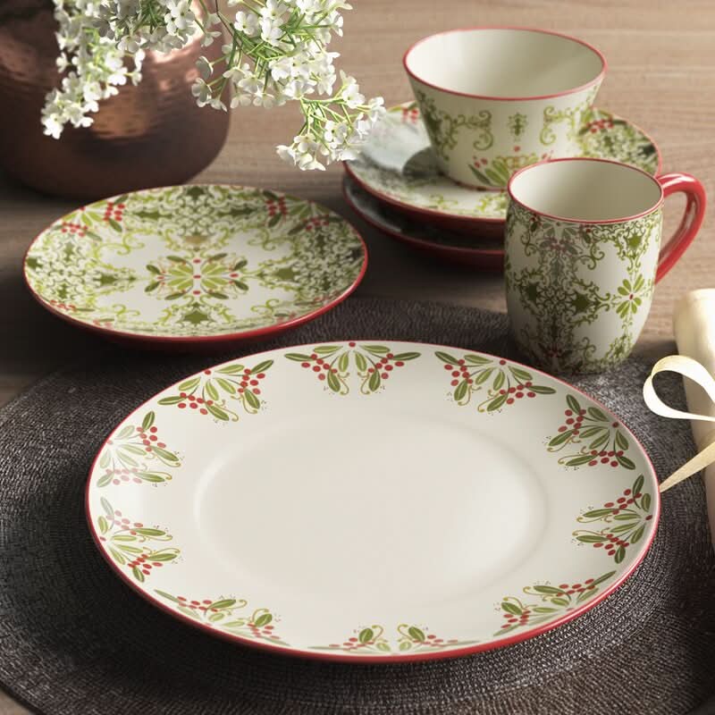 Conjunto de Porcelana Cores Natalina com 16 Peças - Serviço para 04 Pessoas 