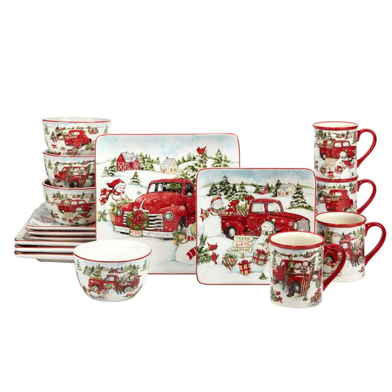 Conjunto Louças porcelana Estampa de Natal 16 peças - Serviço para 04 Pessoas 