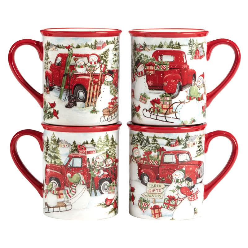 Conjunto Louças porcelana Estampa de Natal 16 peças - Serviço para 04 Pessoas 
