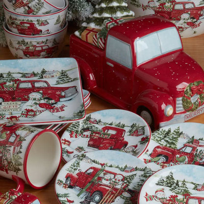 Conjunto Louças porcelana Estampa de Natal 16 peças - Serviço para 04 Pessoas 