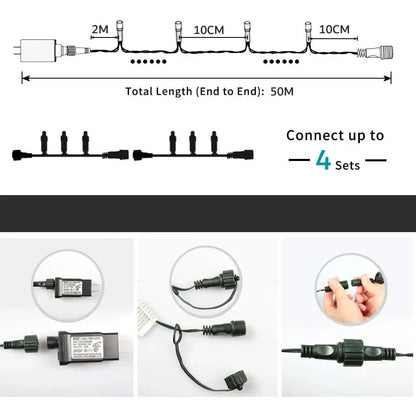 Luzes de Fada LED Impermeáveis ​​- Magia Natalina com Controle Remoto