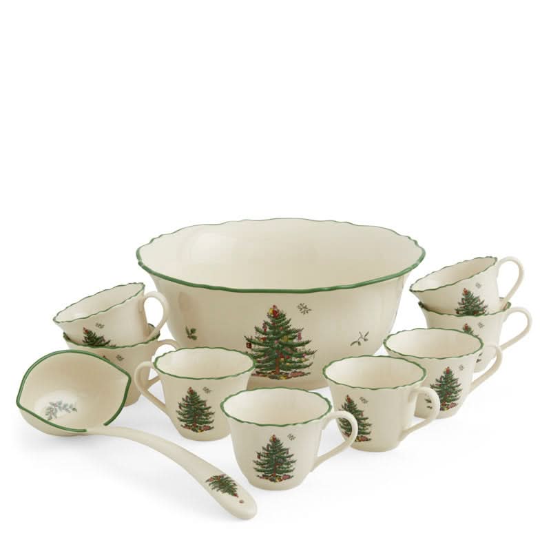 Kit 10 Peças de Porcelana - Estampa Árvore de Natal 