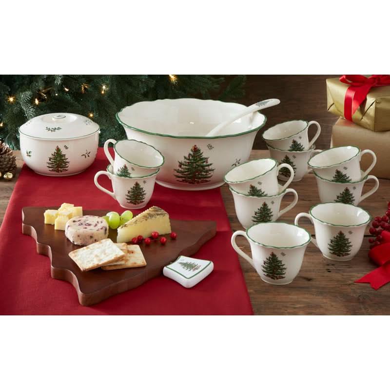 Kit 10 Peças de Porcelana - Estampa Árvore de Natal 