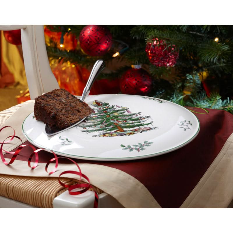 Conjunto de prato e servidor para bolo - Estampa Árvore de Natal 