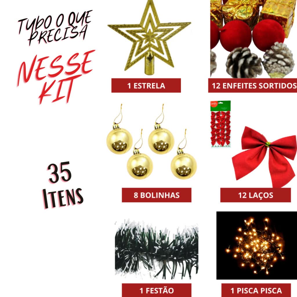 Kit 35 Enfeites De Natal para Decoração árvore/pinheiro bolinhas, pisca pisca, pendentes Luxo