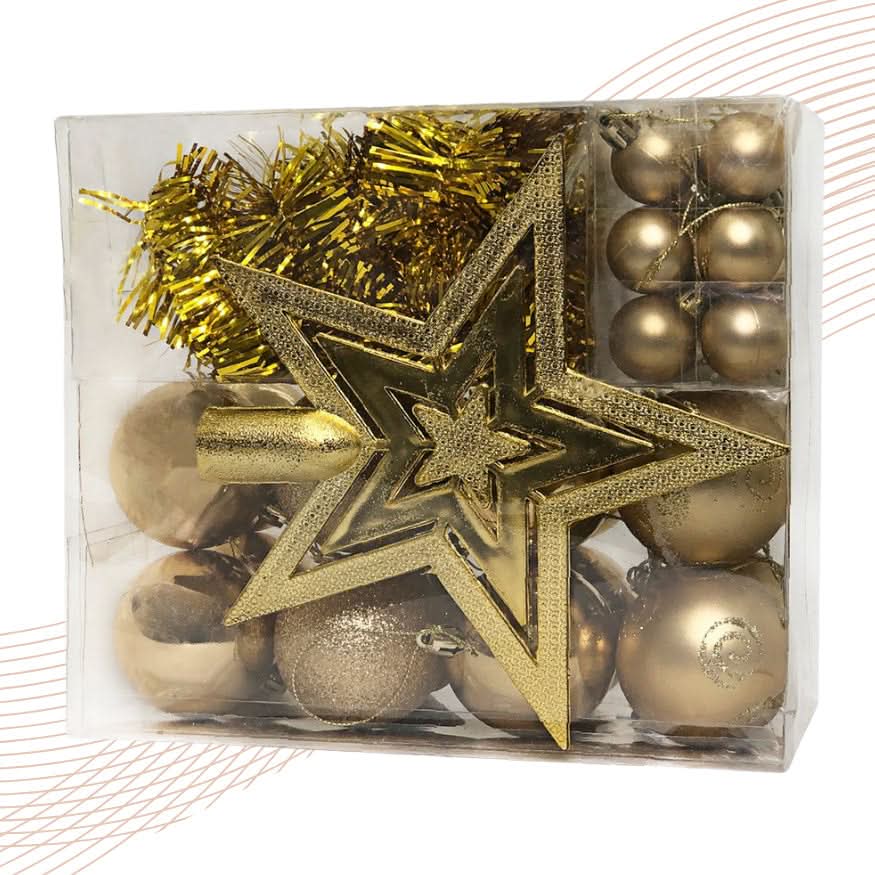Kit 44 Enfeites Para Árvore de Natal Estrela Bolas Festão Cordão Pérolas Decoração Natalina