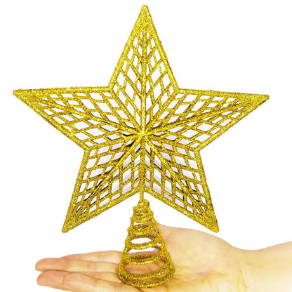 Estrela de Natal Ponteira Glitter Brilhante 20cm para Decoração de Árvore