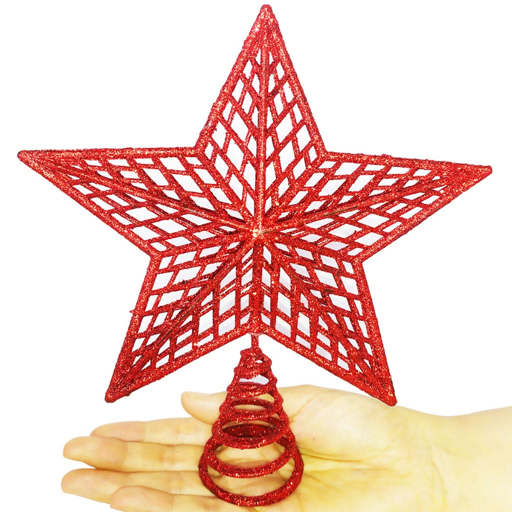 Estrela de Natal Ponteira Glitter Brilhante 20cm para Decoração de Árvore