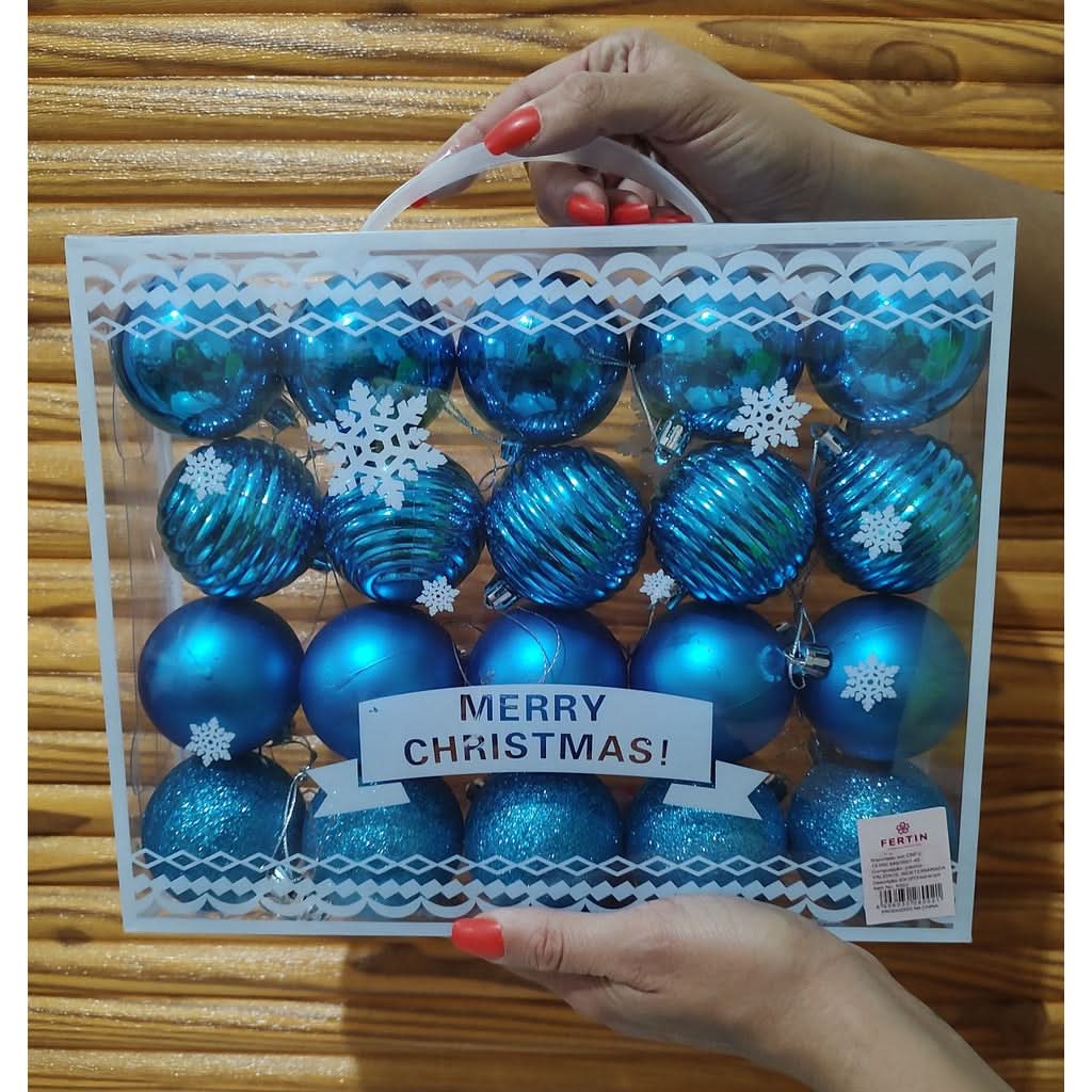 Kit 20 Bolas De Natal Azul Grande Decoração 6cm Brilho