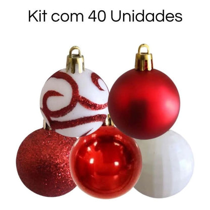 40 Bolas De Natal 5cm Sortidas Master Natal Vermelha/rosa