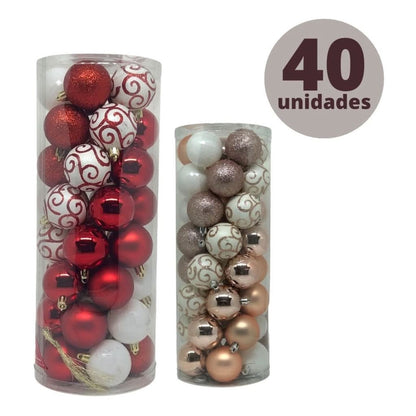 40 Bolas De Natal 5cm Sortidas Master Natal Vermelha/rosa