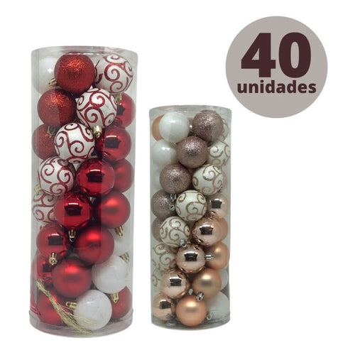 40 Bolas De Natal 5cm Sortidas Master Natal Vermelha/rosa