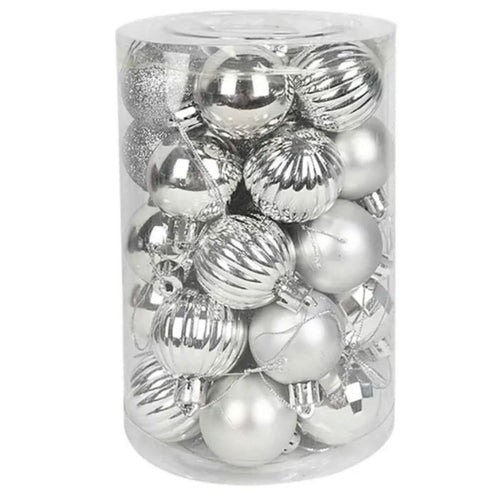 34 Bolas De Natal Prata Mista C/ Brilho 6cm